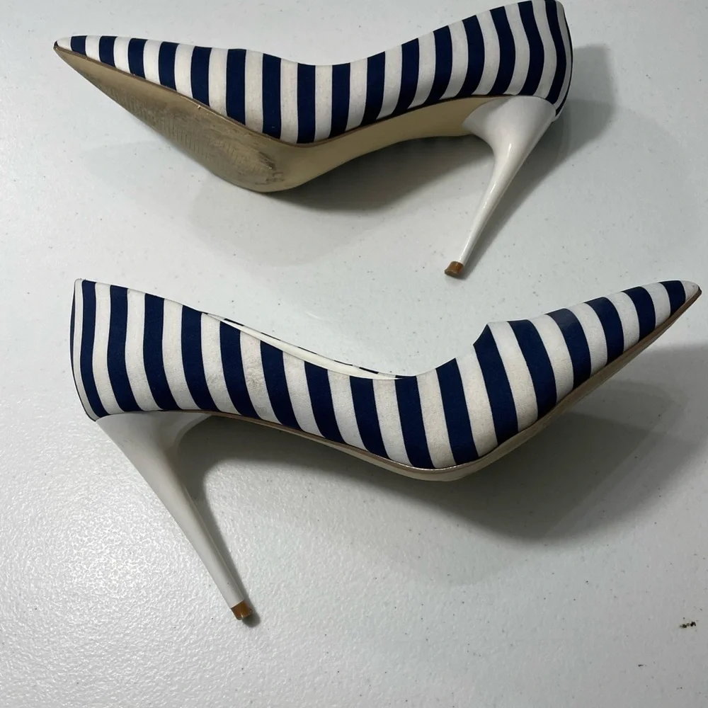 JustFab Striped Navy and White Heels SB-